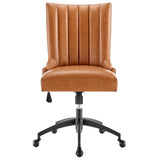 Black Tan Channel Tufted Vegan Leather Office Chair – Nailhead Trim - Workspace - Alpine Outlets