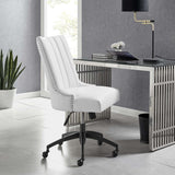 Black White Channel Tufted Vegan Leather Office Chair – Nailhead Trim - Workspace - Alpine Outlets