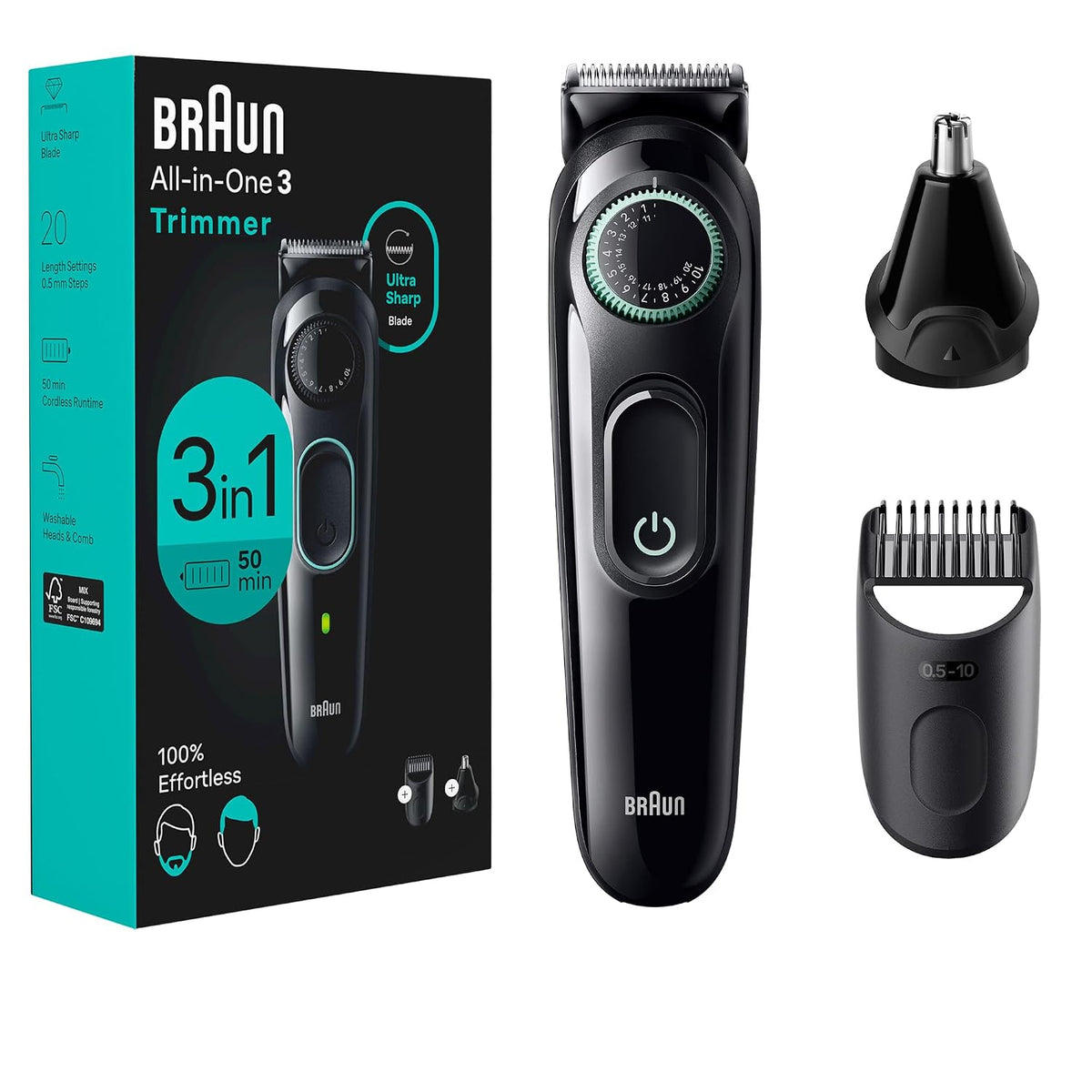 Braun Series 3 AIO3430 3-in-1 Beard, Ear & Nose Trimmer