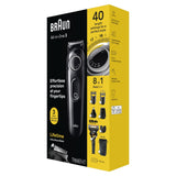Braun AIO3470 silver-trim 8-in-1 kit packaging, angled view
