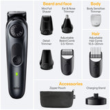 Braun AIO5490 kit contents with attachments, zipper pouch and charging stand