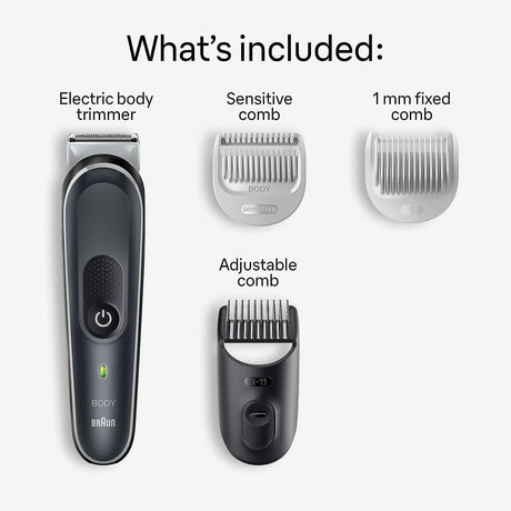 Braun BG5340 body groomer with sensitive comb, 1 mm fixed comb and 3–11 mm adjustable comb