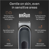 Braun BG5340 waterproof body groomer features and 100-minute battery runtime