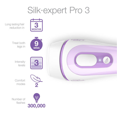 Braun Silk-expert Pro 3 feature overview with 300,000 flashes, three intensity levels and two comfort modes