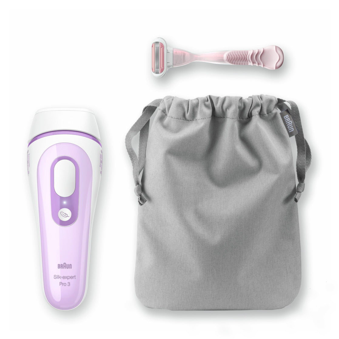 Braun PL3012 white and lilac IPL device with Venus Smooth razor and soft storage bag