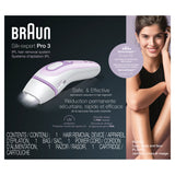 Braun PL3012 retail packaging showing the white and lilac kit and included accessories