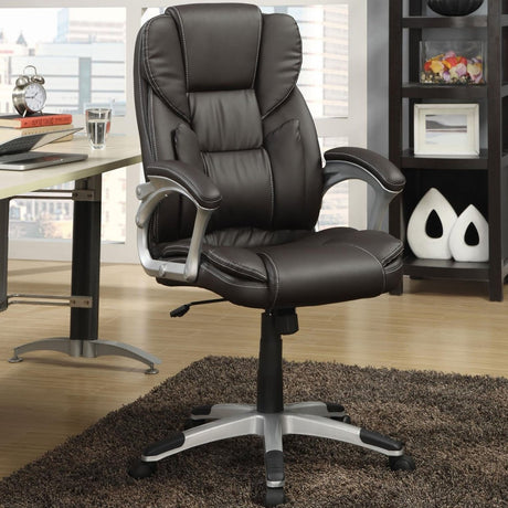 Bravaro Dark Brown and Silver Swivel Office Chair with Adjustable Height - Office Furniture - Alpine Outlets