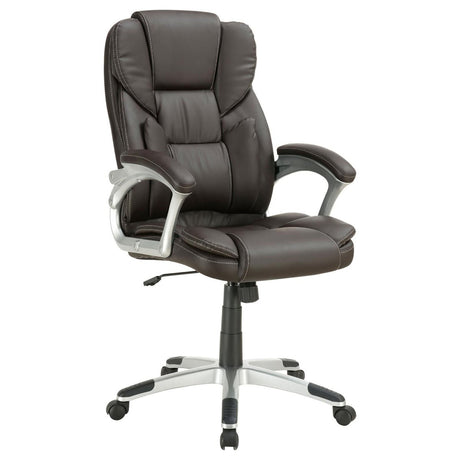 Bravaro Dark Brown and Silver Swivel Office Chair with Adjustable Height - Office Furniture - Alpine Outlets