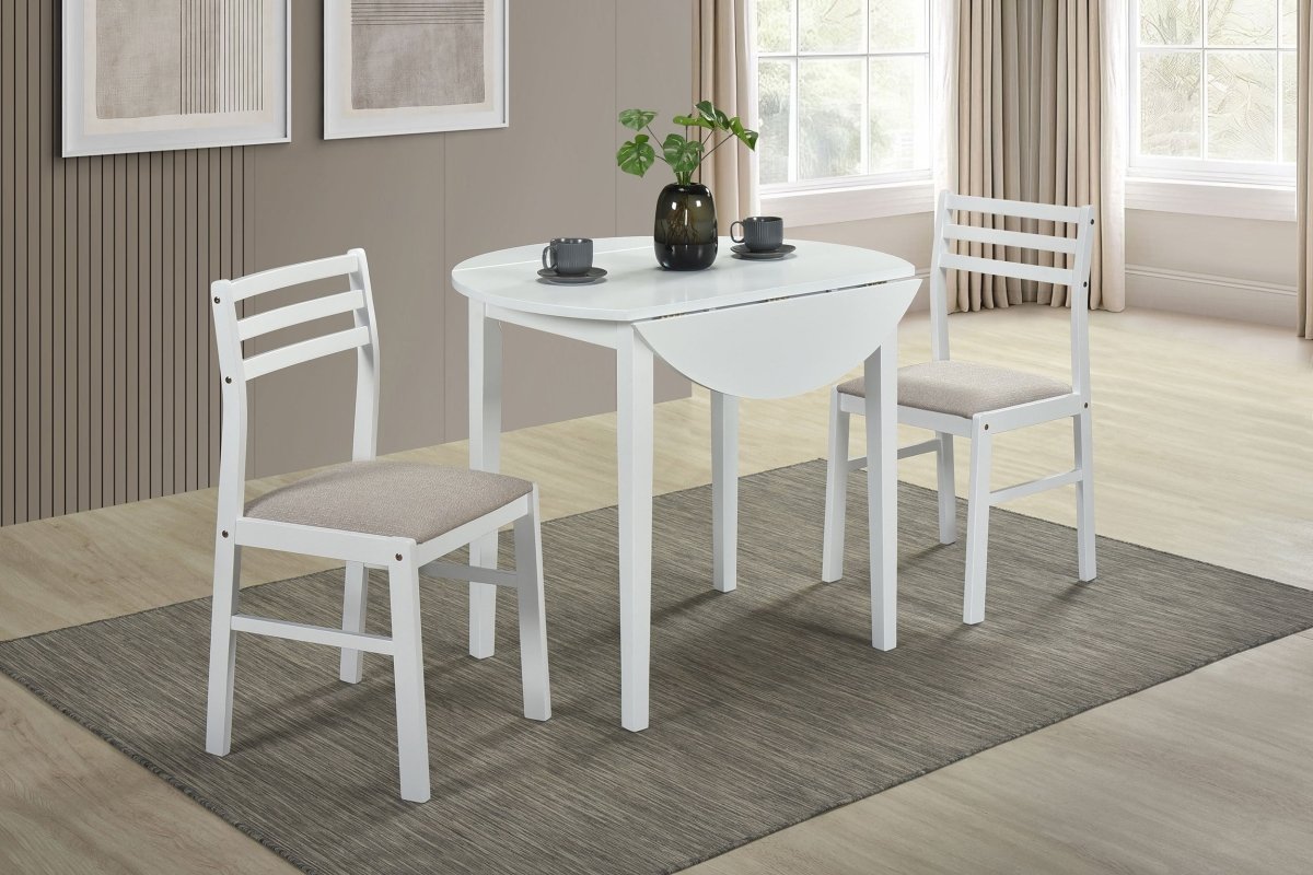 Bucknell 3-Piece Round Drop Leaf Dining Set in White - Dining Room Sets available at Alpine Outlets in Denver