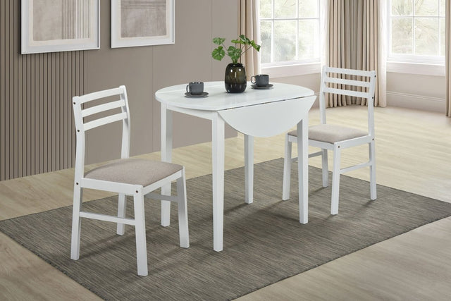 Bucknell 3-Piece Round Drop Leaf Dining Set in White - Dining Room Sets available at Alpine Outlets in Denver