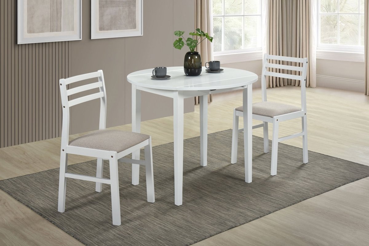 Bucknell 3-Piece Round Drop Leaf Dining Set in White - Dining Room Sets available at Alpine Outlets in Denver
