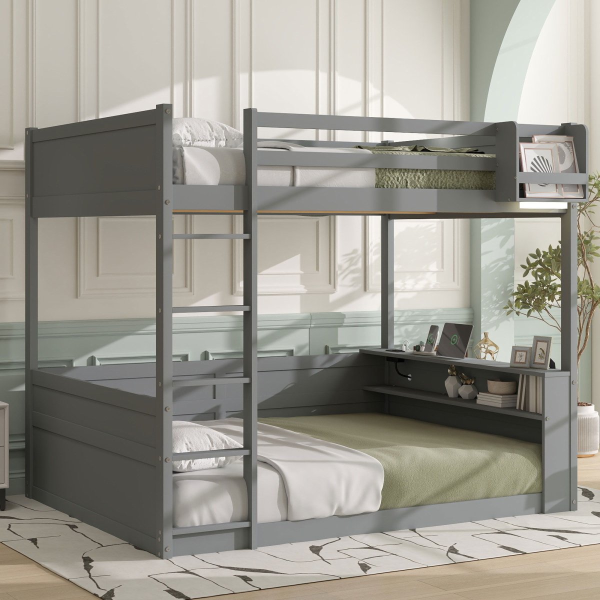 Bunk Bed With Built In Shelves, Storage Box, LED Light And USB Charging Station - Bunk Beds available at Alpine Outlets in Denver