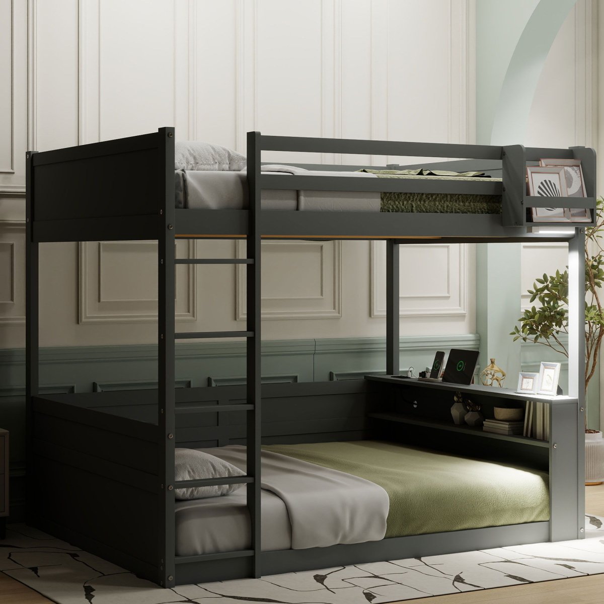 Bunk Bed With Built In Shelves, Storage Box, LED Light And USB Charging Station - Bunk Beds available at Alpine Outlets in Denver