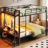 Bunk Bed With Storage Shelves, Clothes Hooks, LED Light - Bunk Beds available at Alpine Outlets in Denver