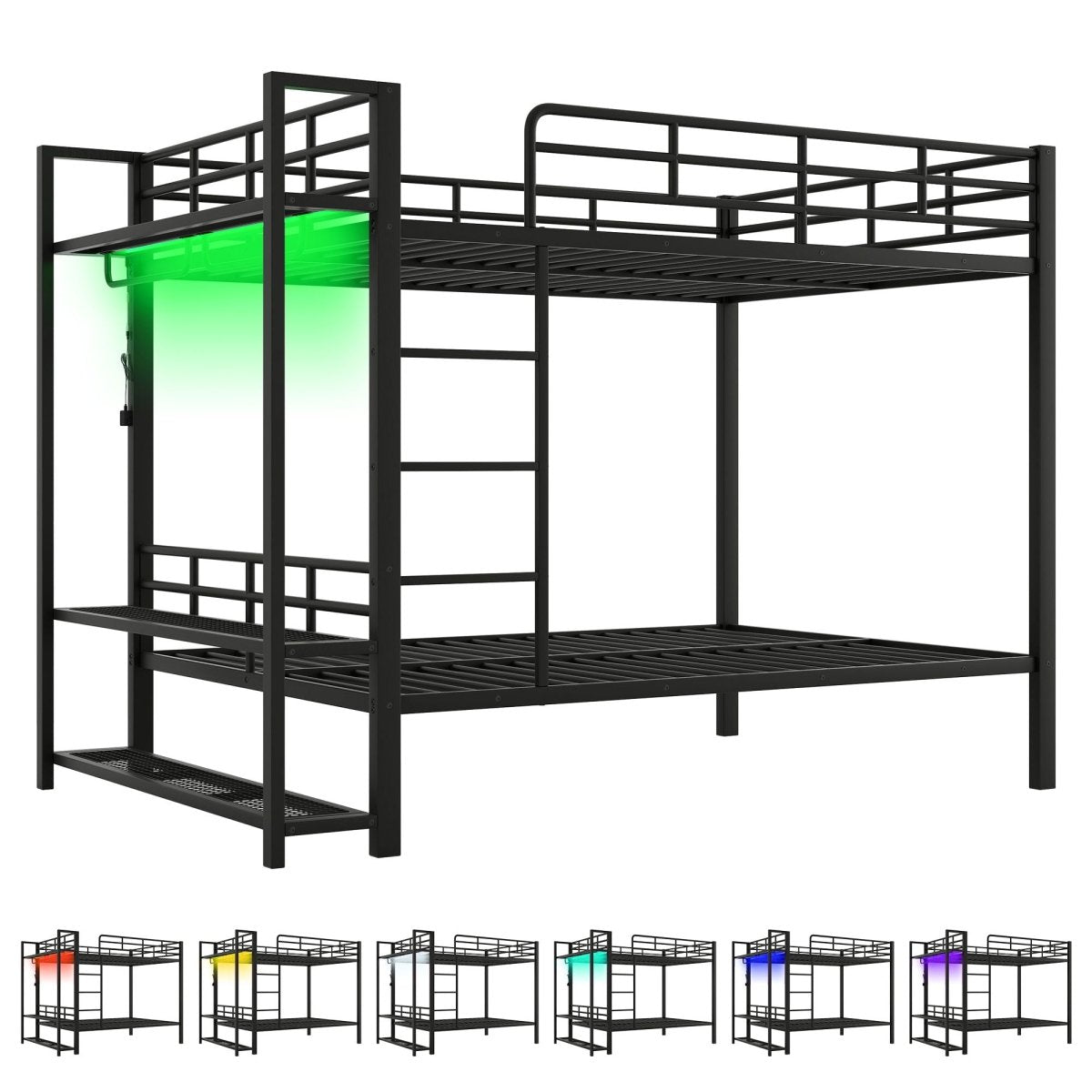 Bunk Bed With Storage Shelves, Clothes Hooks, LED Light - Bunk Beds available at Alpine Outlets in Denver