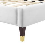 Button Tufted Performance Velvet Platform Bed with Nailhead Trim and Gold Detail - Platform Bed available at Alpine Outlets in Denver