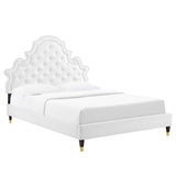 Button Tufted Performance Velvet Platform Bed with Nailhead Trim and Gold Detail - Platform Bed available at Alpine Outlets in Denver