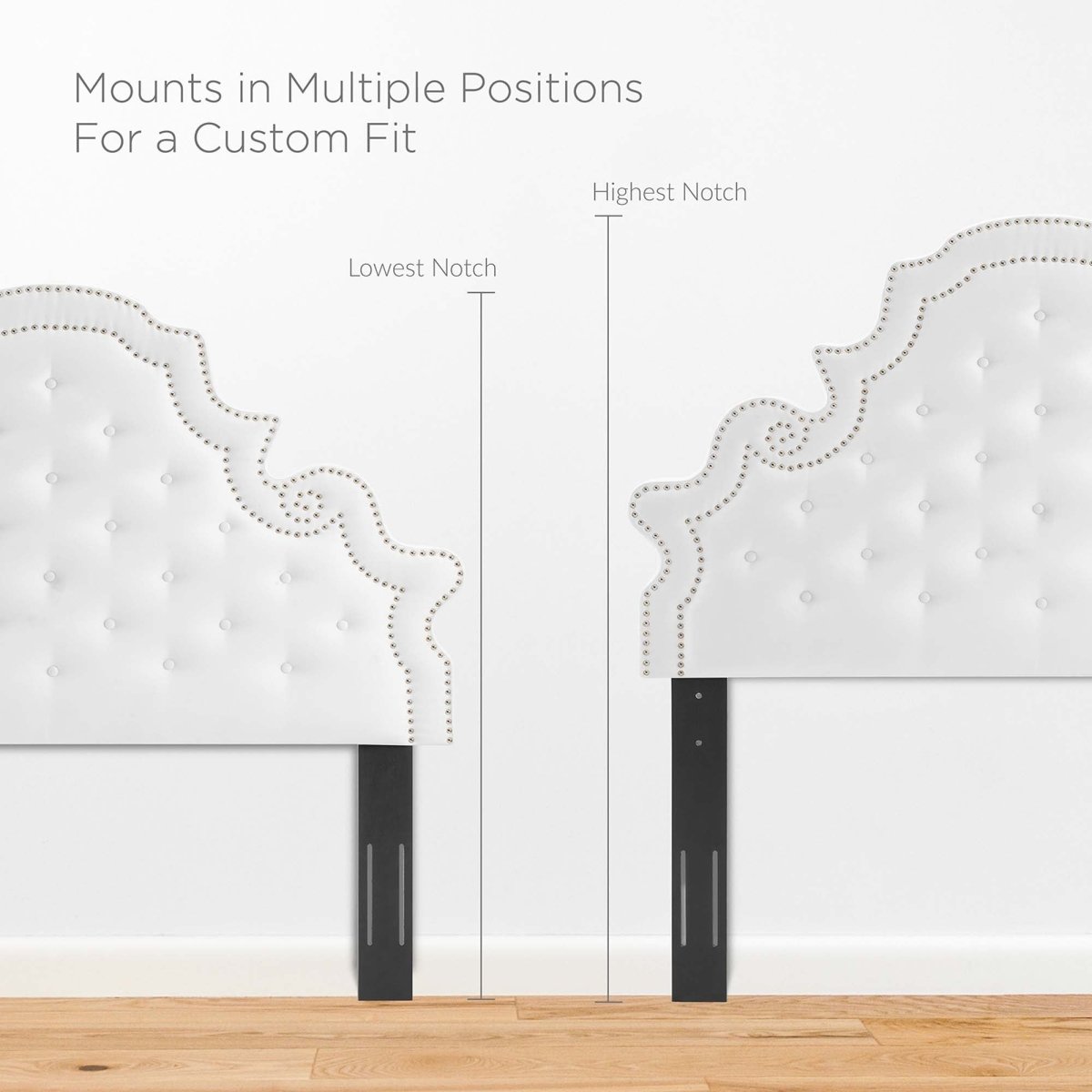 Button Tufted Performance Velvet Platform Bed with Nailhead Trim and Gold Metal Legs - Platform Bed available at Alpine Outlets in Denver
