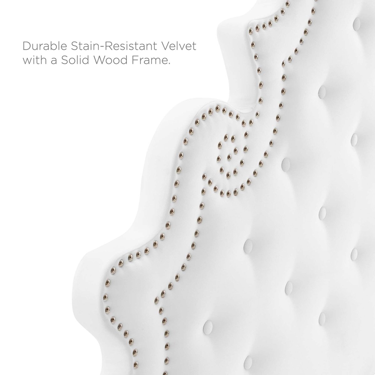 Button Tufted Performance Velvet Platform Bed with Nailhead Trim and Gold Metal Legs - Platform Bed available at Alpine Outlets in Denver