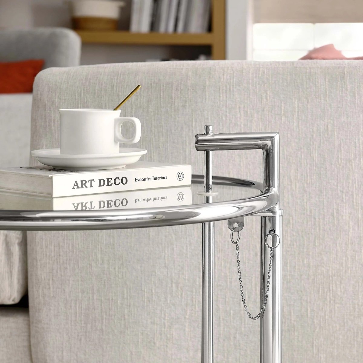 C Shaped Glass Side Table with Metal Frame – Adjustable 20 Inch - End & Side Tables available at Alpine Outlets in Denver