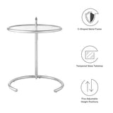 C Shaped Glass Side Table with Metal Frame – Adjustable 20 Inch - End & Side Tables available at Alpine Outlets in Denver