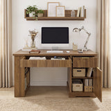 Modern Fluted Office Desk With Storage Cabinet