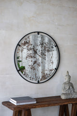 Theodor - Mirror With Industrial Design Round Mirror With Metal Frame For Wall Decor & Entryway Console Lean Against Wall - Black - Wall Mirrors - Alpine Outlets