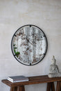 Theodor - Mirror With Industrial Design Round Mirror With Metal Frame For Wall Decor & Entryway Console Lean Against Wall - Black - Wall Mirrors - Alpine Outlets