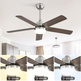 42" Ceiling Fan With Reversible DC Motor, LED Light, 5 Blade Design - Nickel