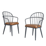 5 Piece Industrial Style Indoor Upholstered Dining Set With Metal Legs - Brown