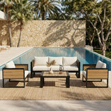 Large 4-Piece Aluminum Frame Outdoor Patio Furniture Set Beige Cushions