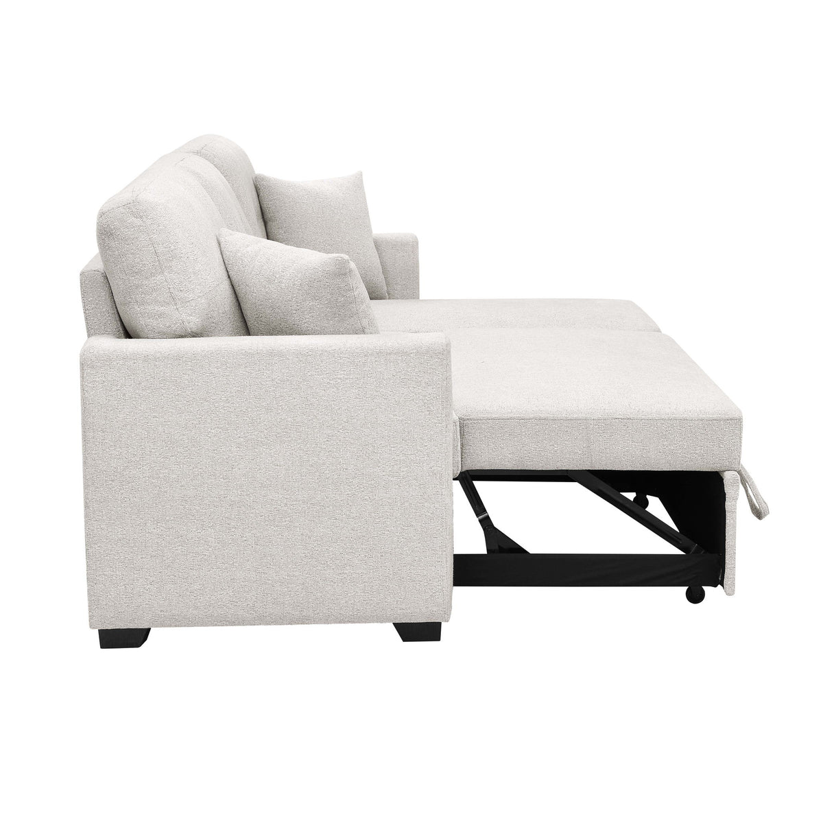 Upholstered Sectional & Pull Out Bed And Chaise Storage - Beige