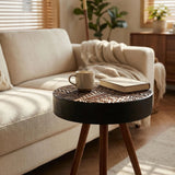 Round Coffee Table With Carved Top For Living Room