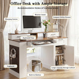 Office Desk With Storage Cabinet, Charging Station, Monitor Stand & Pegboard