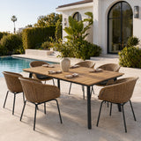 7 Piece Outdoor Patio Dining Set For 6, Conversation Set With Table & 6 Armchairs - Purple Pink Flower / Yellow