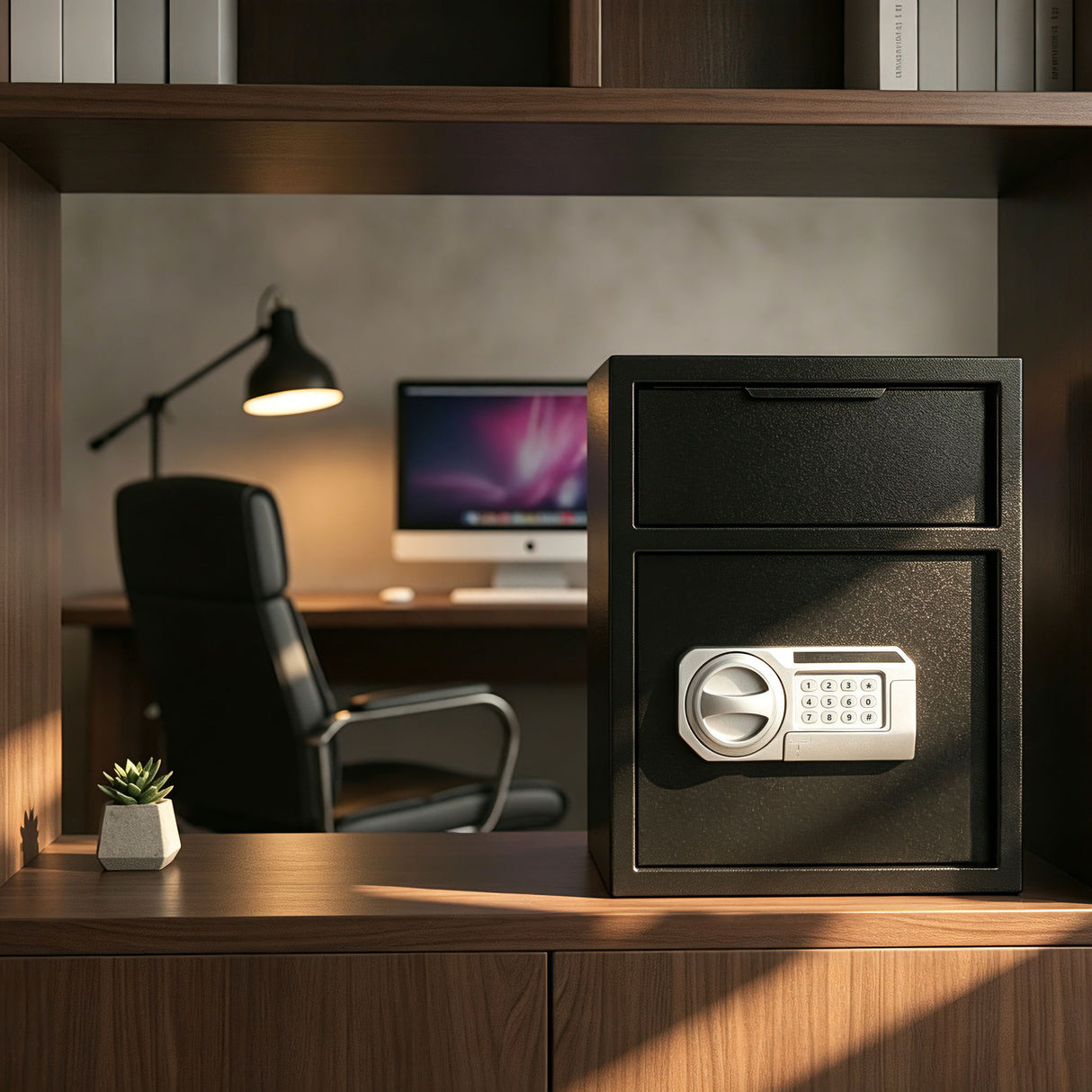 Safe With Drop Slot For Cash Deposits, Multi Scene Safe For Office - Black