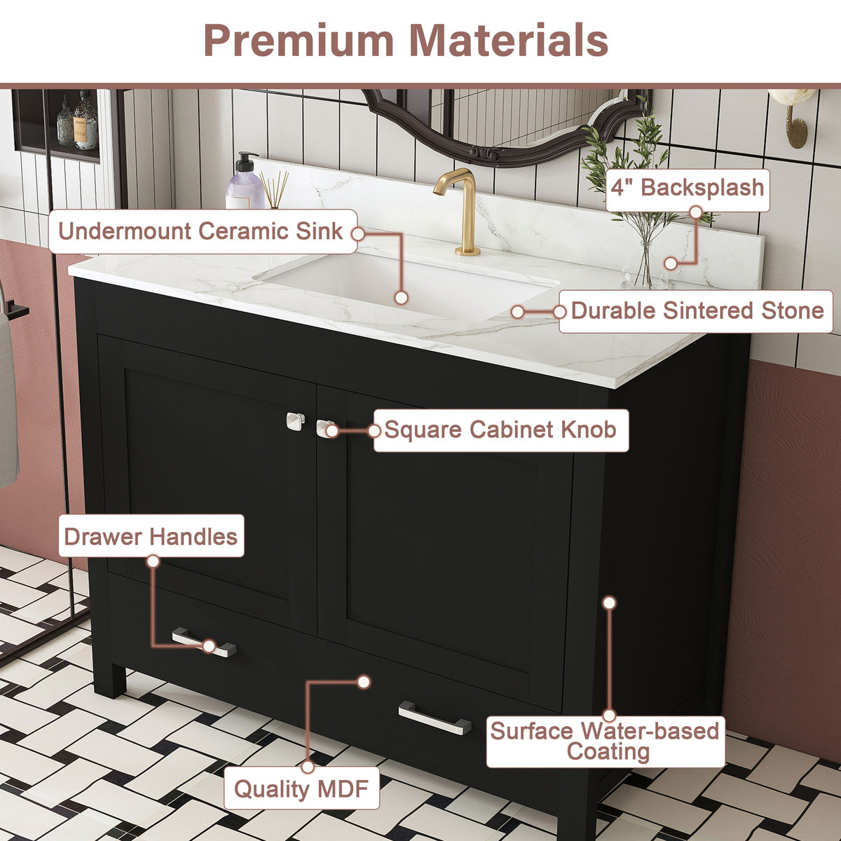 Bathroom Vanity Set, Fluted Cabinet, Soft Close Doors & Drawers - Black