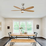 Ceiling Fan With Lights Quiet DC Motor Ceiling Fans 6 Speed Levels - Nickel