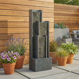 Outdoor Water Fountain With Cascading Waterfall And LED Lighting - Black