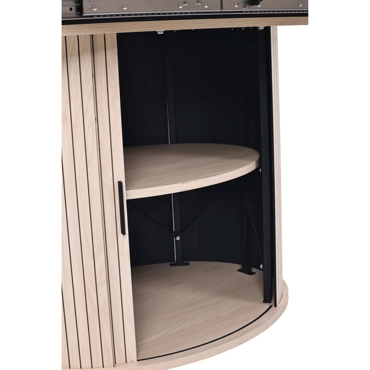 Extendable Round Dining Table With Hidden Storage Base - Ivory