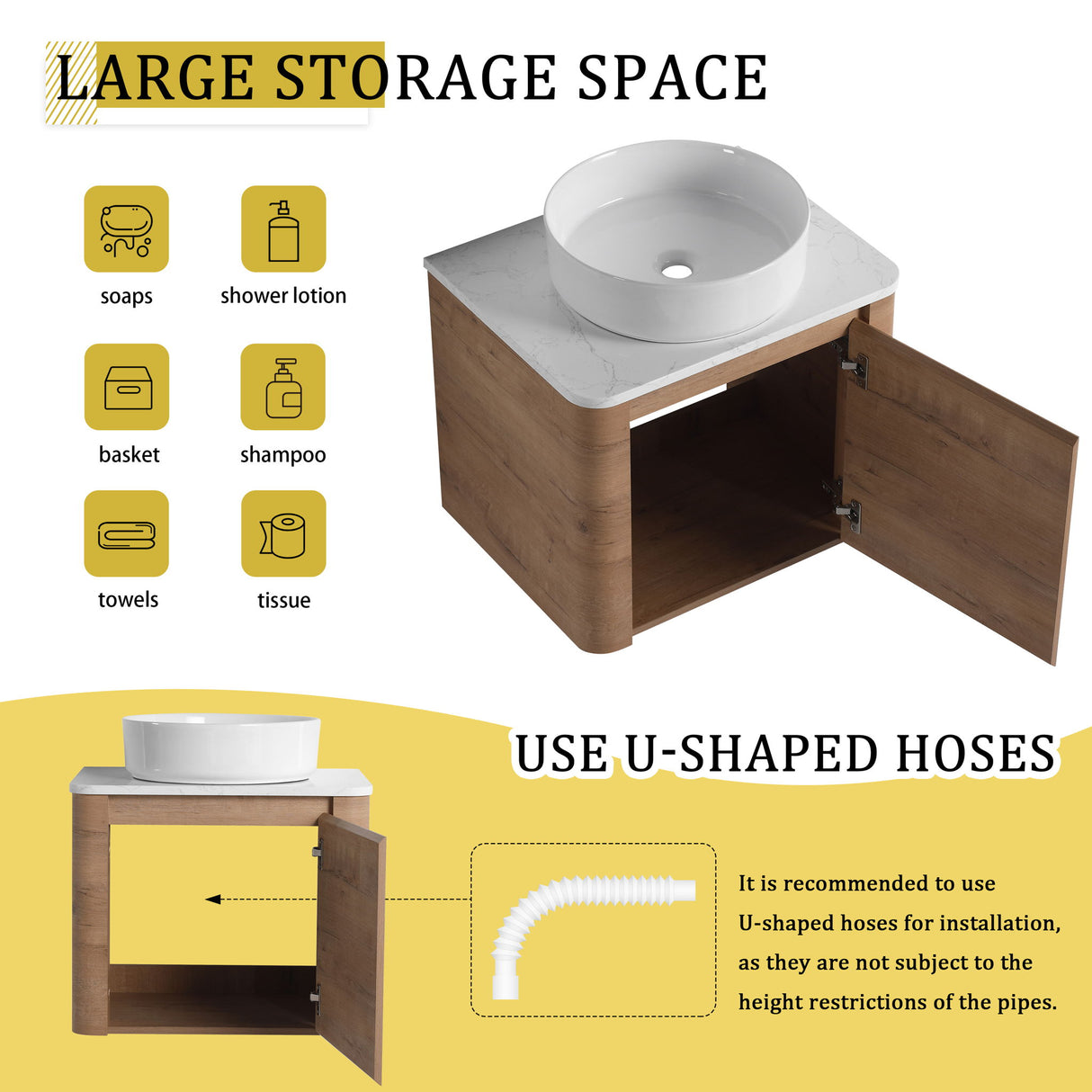 Wall Mounted Bathroom Vanity & Art Sink & 1 Soft Close Door