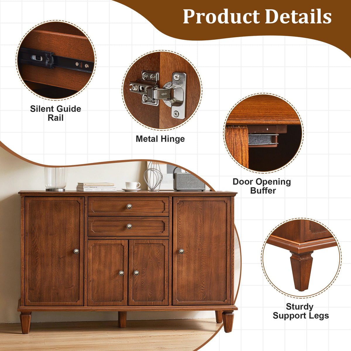 Sideboard Buffet Cabinet With 4 Doors And 2 Drawers, Console For Kitchen