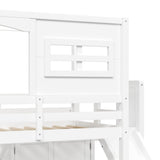 Twin Size Loft Bed With Wardrobe, Storage Shelves, Slide And LED - White