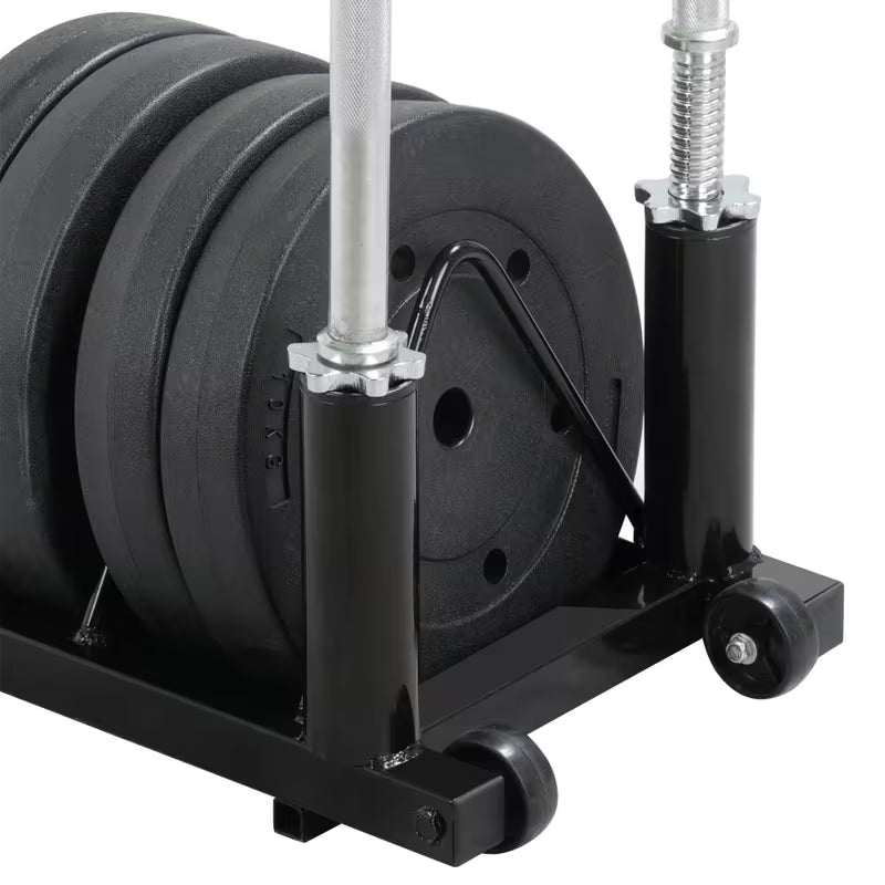 Costoffs Horizontal Barbell Bumper Plate Rack Strength Fitness Rack Plate Holder Standard Plate Weight Storage Rack with Handle and Wheels