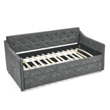 Twin Upholstered Daybed With Trundle, Waved Arms - Gray