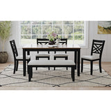 Brooks - 6 Piece Dining Set With Table, 4 Wood Back And Upholstered Seat Chairs, And Bench