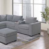 Contemporary L-Shaped Sectional Set With USB Console & Ottoman