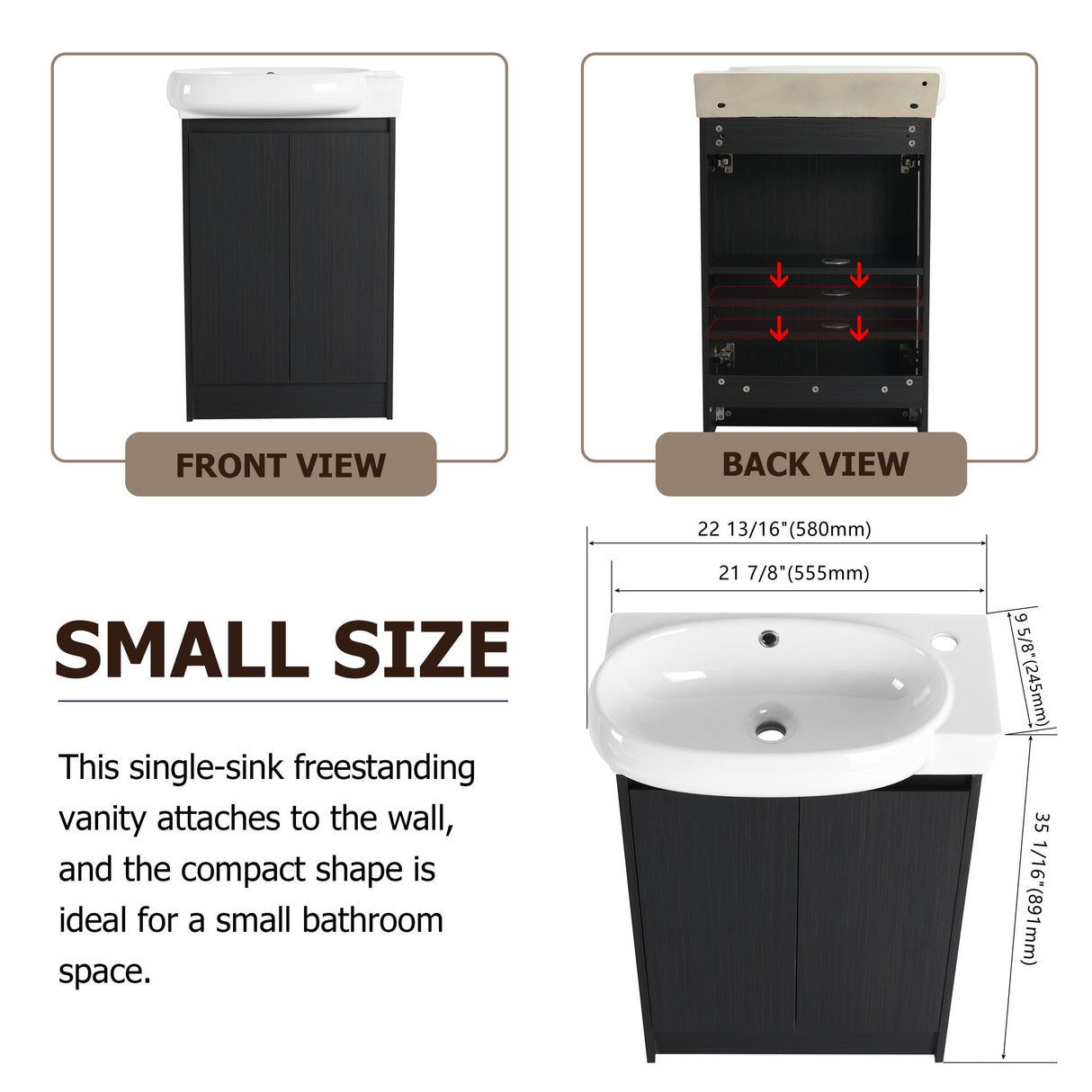 Freestanding Bathroom Vanity & Sink, Soft Close Doors