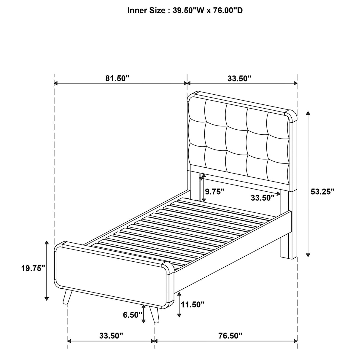 Winston - Twin Platform Bed With Tufted Upholstered Headboard - Light Ash