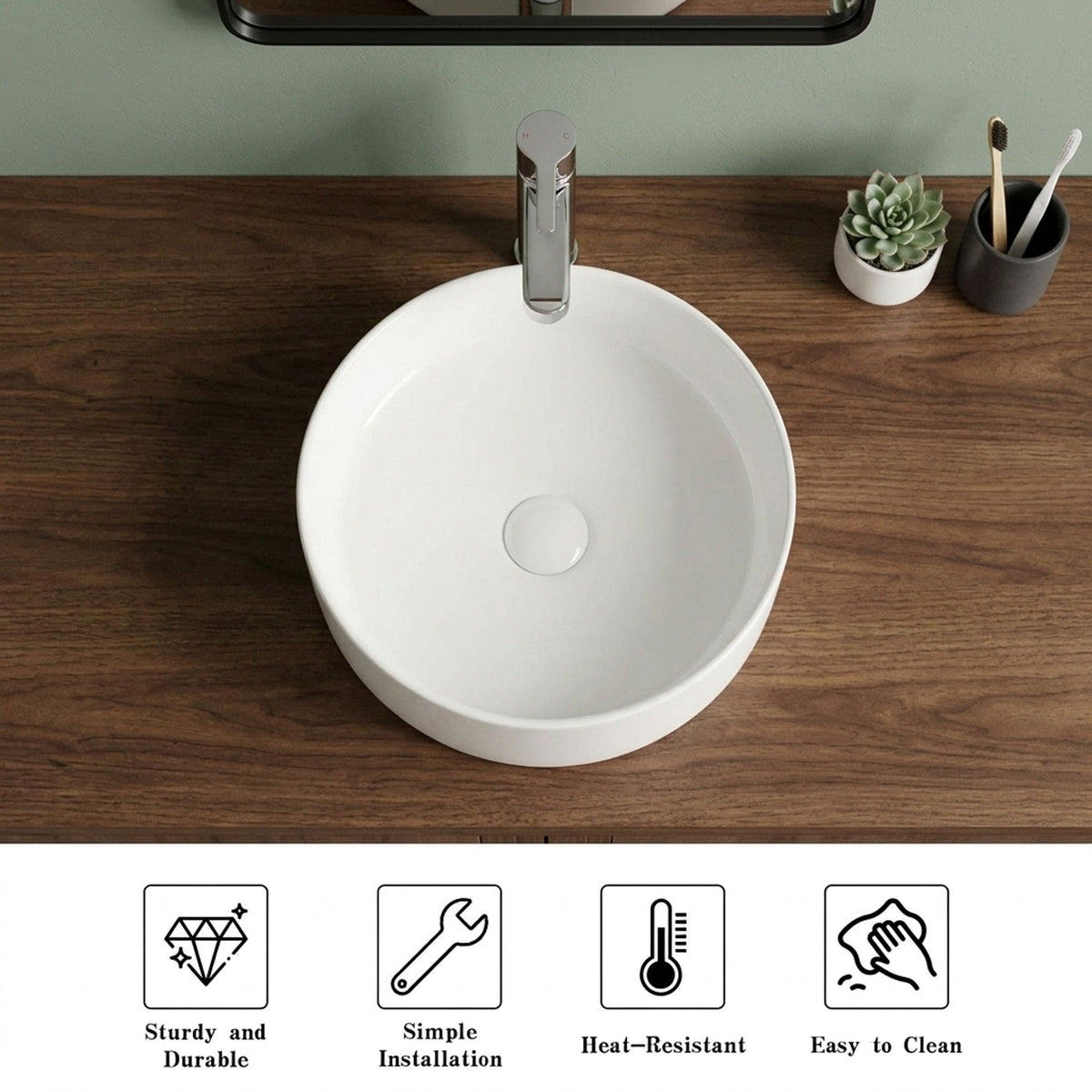 Round Vessel Bathroom Sink Bowl - White